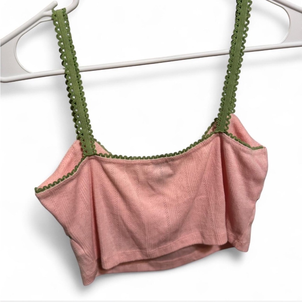 Princess Polly Pink and Green Lace Trim Cami Crop Top - Picture 4 of 5